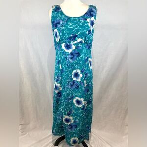 Aqua blue tropical floral maxi keyhole back dress size small